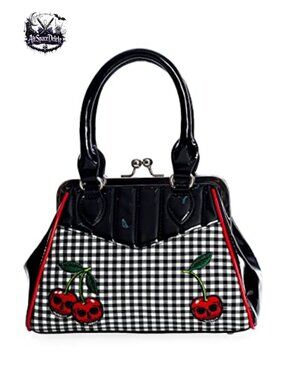 Rockabilly Cherry Skulls Handbag Retro Kisslock Purse